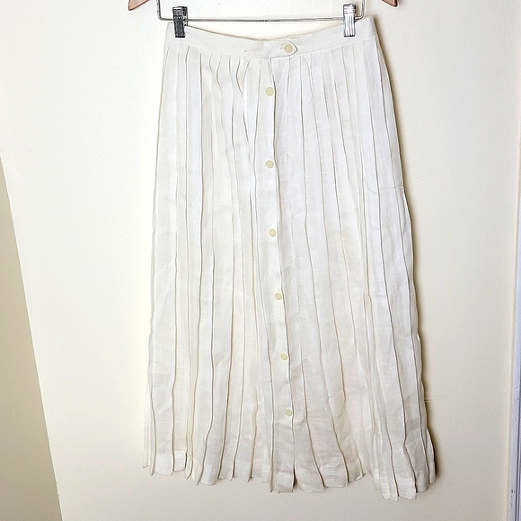 Vintage Dresses & Skirts - Vintage 100% Linen Plisse Pleated Skirt color cream size 8